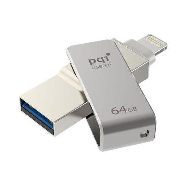 Pqi PQI 6I04-064GR1001 iConnect Mini Apple Mfi 64 GB Mobile Flash Drive with Lightning Connector for iPhones; iPads; Mac & PC USB 3.0 - Iron Gray 6I04-064GR1001